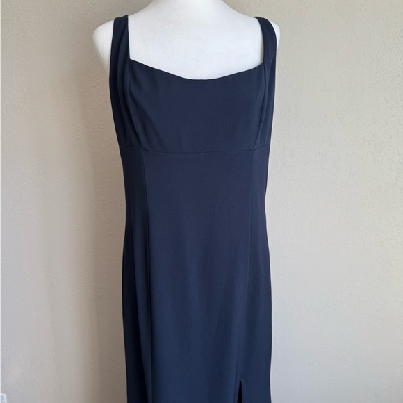 Amsale Navy Square Neck Shift Formal Maxi Dress Women 12 Bridesmaid Prom Simple - Picture 1 of 5